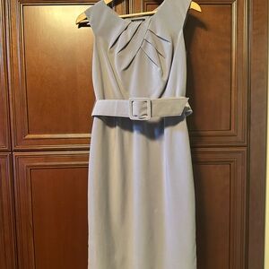 Vintage Adrianna Papell Pale Gray Pleated Sheath Dress with Belt